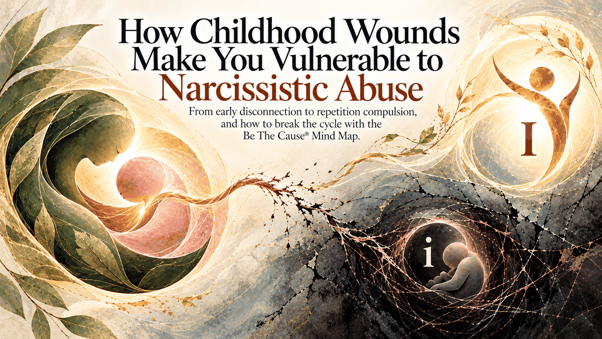 Conceptual illustration of childhood connection and disconnection leading toward the Big I or wounded little i in narcissistic relationship patterns.